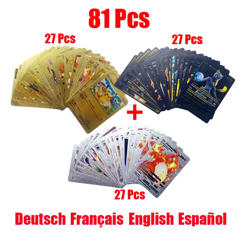 81-36 Pcs Carte Pokemon Tedesco Spagnolo Francese Inglese Vmax GX Carta di Energia Pikachu Rara Collezione Battle Trainer Ragazzi Regali Giocattoli