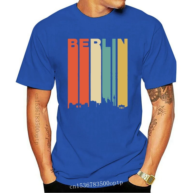 New T-Shirt 2021 Fashion Men Retro 1970's Style Berlin Germany Cityscape Downtown Skyline T-Shirt casual tee