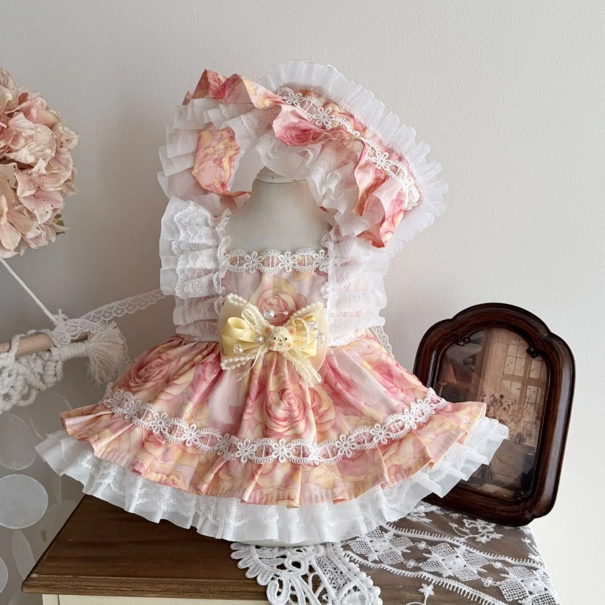 

10cm cotton doll clothes 20cm doll clothes, clothes for labubu pink rose flower dress 55cm reborn doll clothes free shipping
