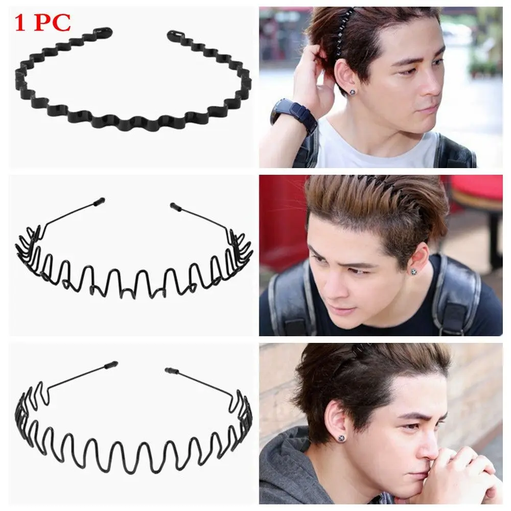 

Fashion Alice Style Unisex Black Head Hoop Sports Metal Hairband Casual Headwear Wavy Headband