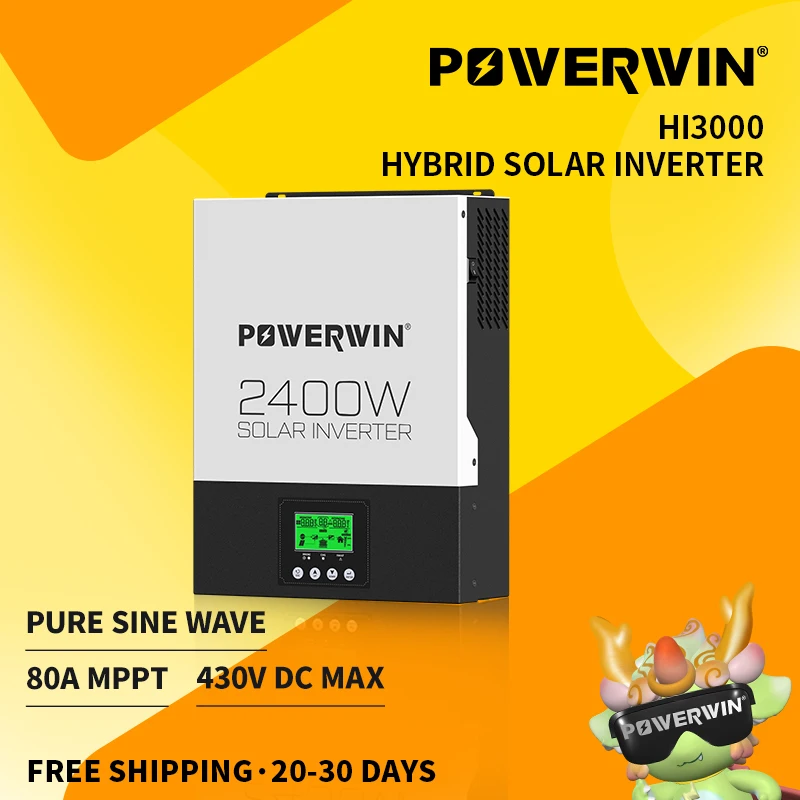 

POWERWIN HI3000 2400W 24V Pure Sine Wave 80A Hybrid Solar System LCD 12V Baterry MPPT Charge Controller Bidirectional Off-grid