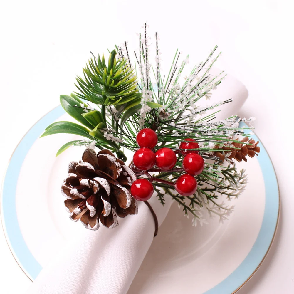Napkin Rings Set of 6 Pine Needle Berries Christmas Thanksgiving Holiday Rustic Farmhouse Napkin Rings Holders