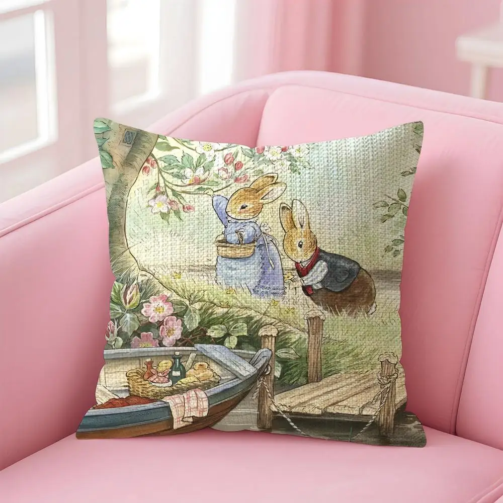 Cartoon P-peter R-rabbit Cushion Cover Decorative Linen Throw Pillow Case Soft For Bed Sofa Car Home Decor