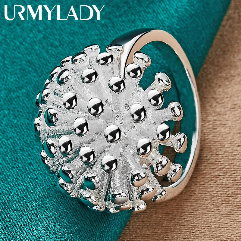 

URMYLADY 925 Sterling Silver Round Coral 5-10# Ring For Women Wedding Charm Engagement Party Fashion Jewelry