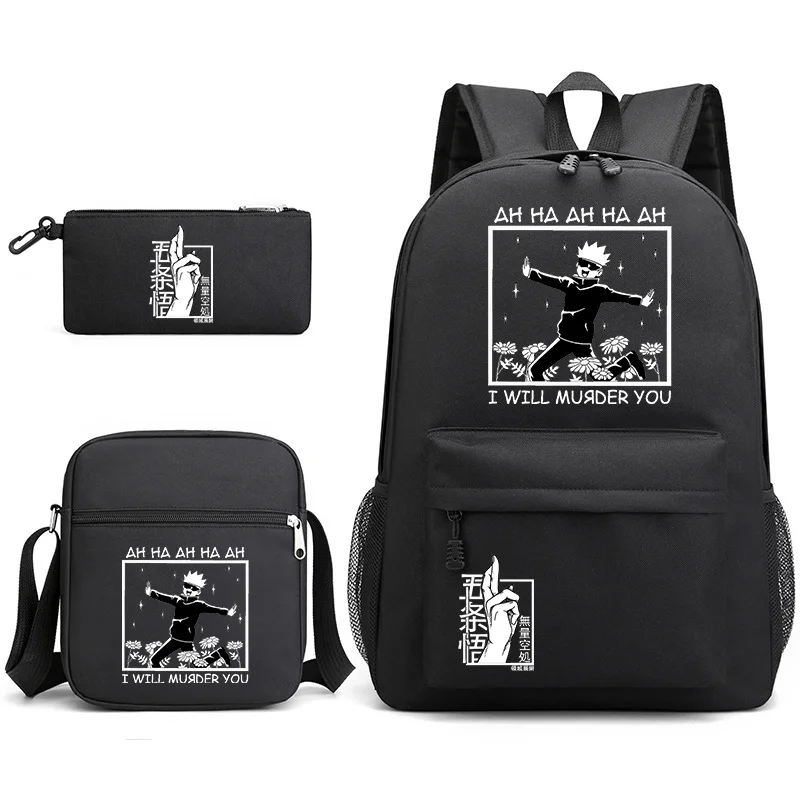 Cute Anime Satoru Gojo Pattern Backpack New Anime Satoru Gojo 3-Piece Backpack Shoulder Bag Pen Bag Satoru Gojo Backpack