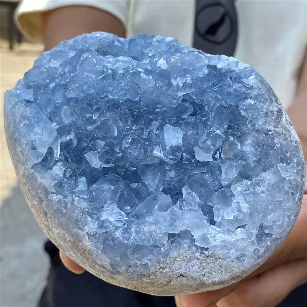 Crystal Stones for Home Decor, Egg Shaped, Natural Blue Celestite, Cluster, Geode Energy, Reiki Healing, Mineral Rock, New