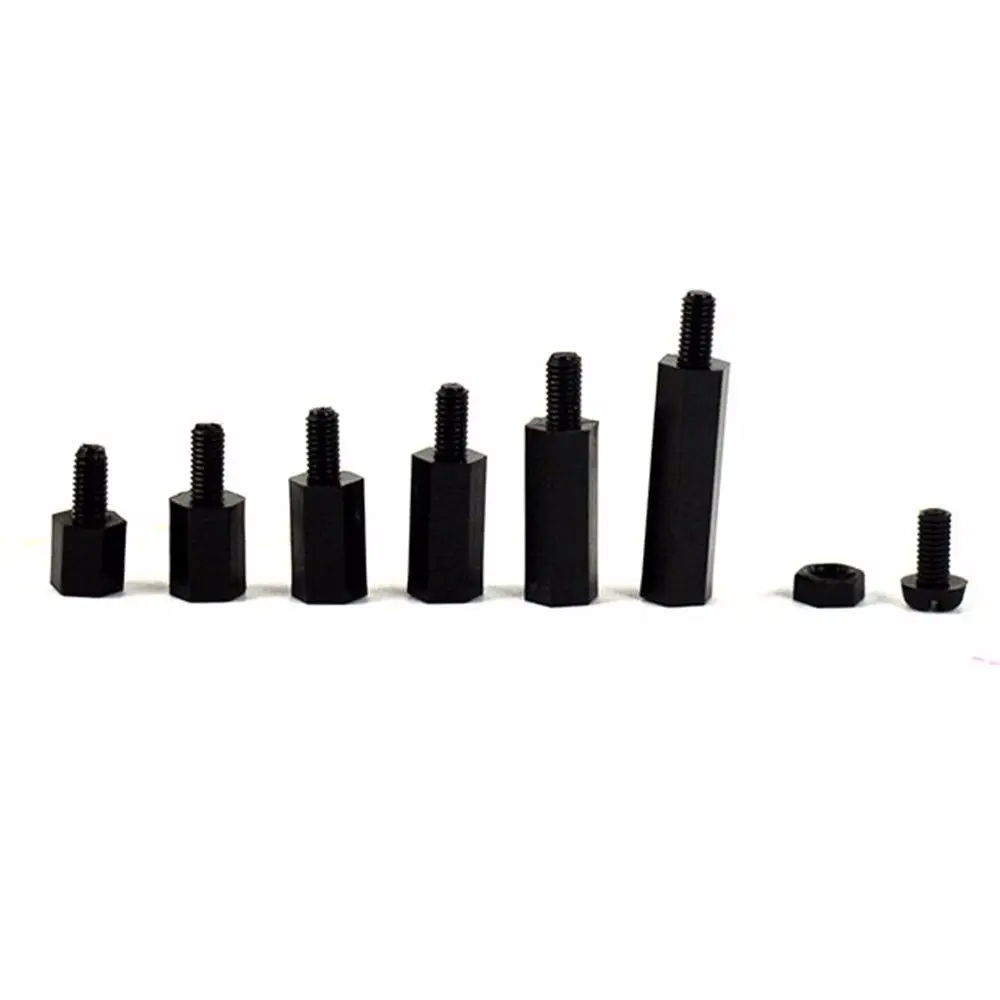 180Pcs Nylon M3 Hex Male Female Stand off Spacers Screw Nut Kit Box Black