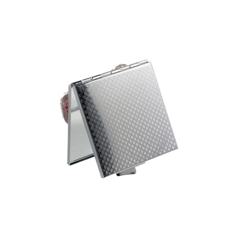 Espejo de maquillaje cuadrado de Metal con lazo rosa, exquisito espejo con decoración de diamantes de imitación de cristal, espejo portátil para mujer