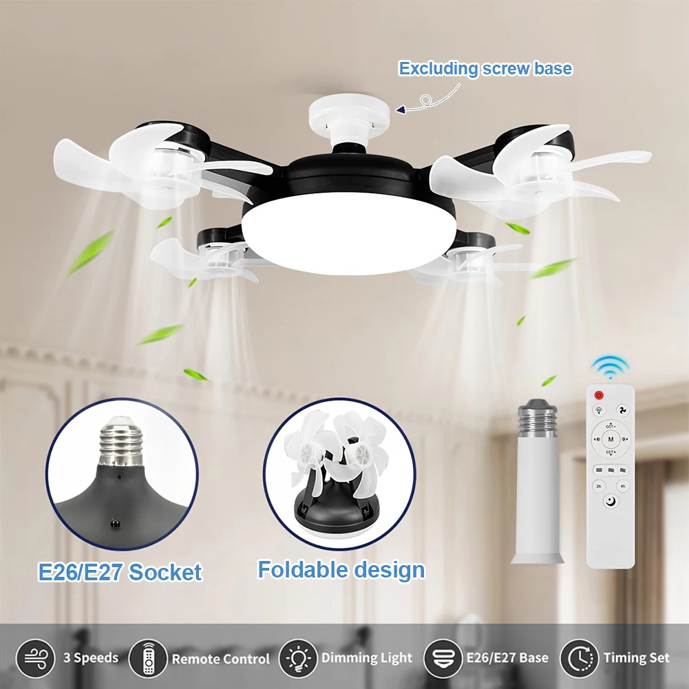 

E26/E27 Drone Ceiling Fan Lights 3 Color Stepless Dimming Fan Lamp with Remote Control Modern Ceiling Fan Lights for indoor Home
