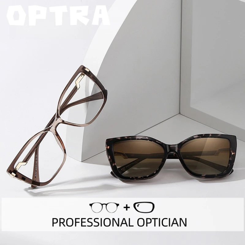 

OPTRA Polarized Magnetic Clip Eyeglasses Casual Style Two Color Sunglasses Anti Blue Light Optical Prescription Reading Eyewear