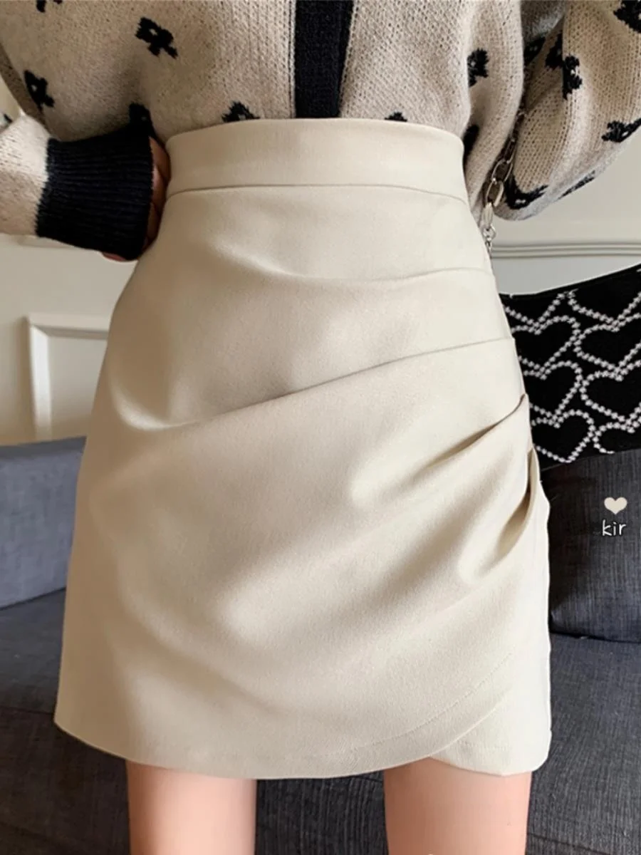 

Fashionable High Waist Short Skirt Women's Pencil Skirt Pleated Word Design Bodycon Skirt plus Size Commute Style Spring Season