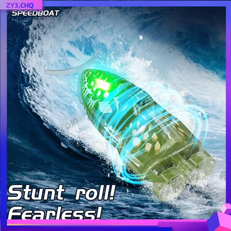 

New Mini-remote control boat 2.4G high-speed rotating speedboat swimming pool toy water polo automatically turns back the lights