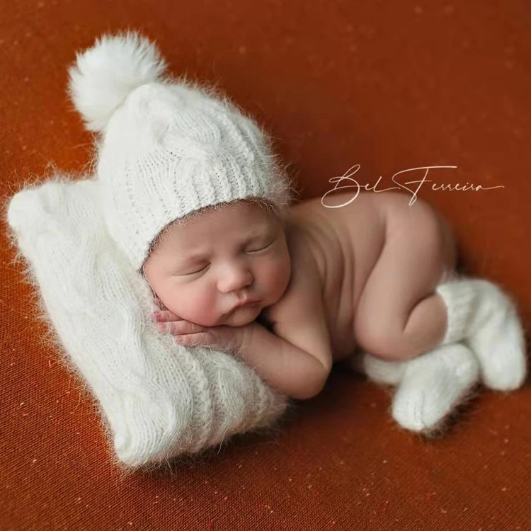 Wool Soft Hat Pillow For Newborn Baby Photography Props Socks Handmade 3-piece Accessories Studio Shoots Photo Prop