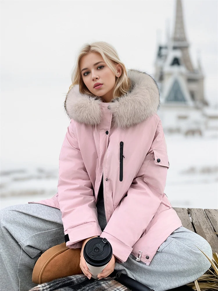 Women's Cargo Coats New Down Jacket For Winter The Mid-Length Hood Has A Fur Collar Loose-Fitting And Thickened Warm Jacket