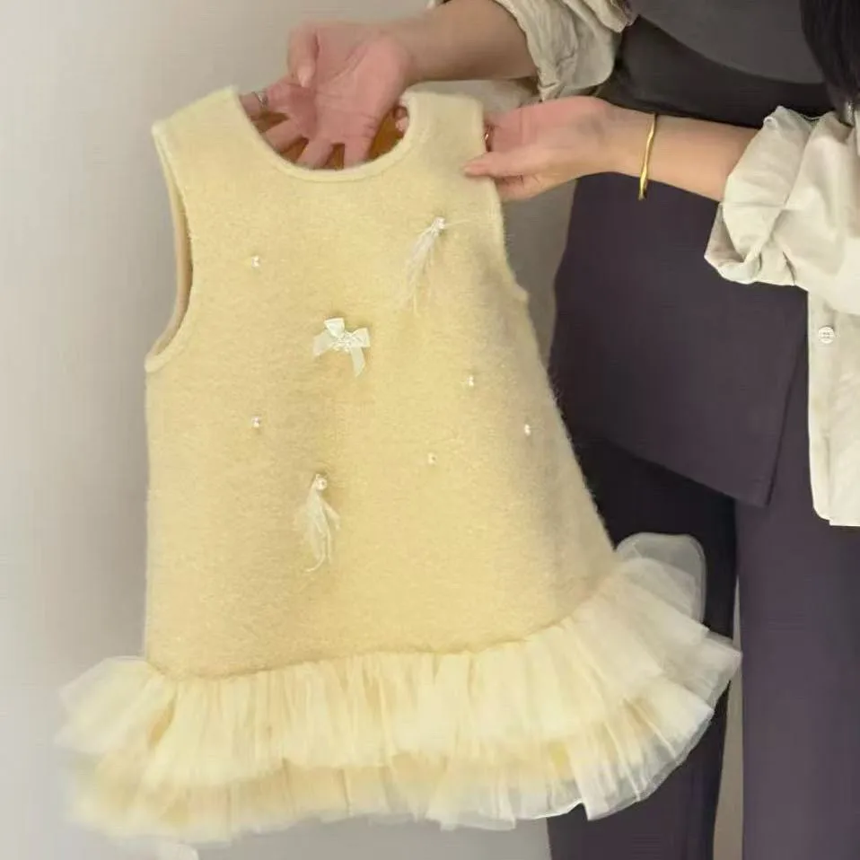 

Girls' Dress Autumn/Winter New Style Children's Princess Western style Woolen Dress+Sweater 80-130cm