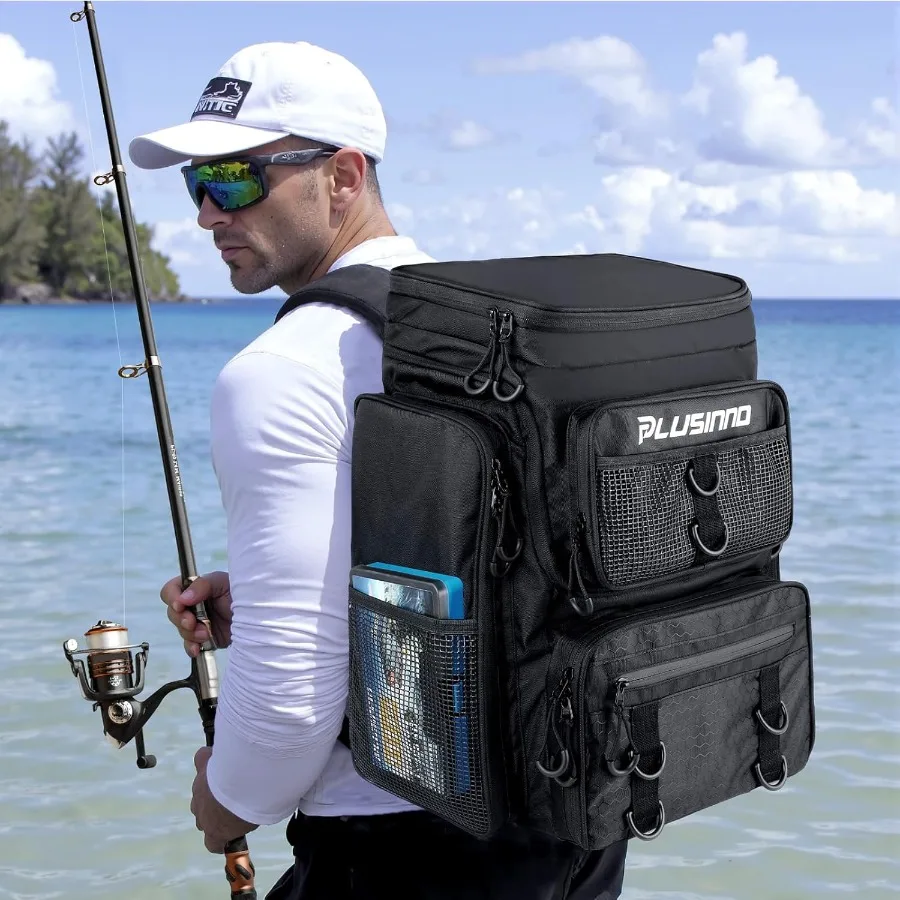 حقيبة ظهر كبيرة لصيد الأسماك مقاومة للماء سعة 42 لترًا مع حامل قضيب مدمج وصندوق أدوات للتخزين والتنظيم الفعال #6