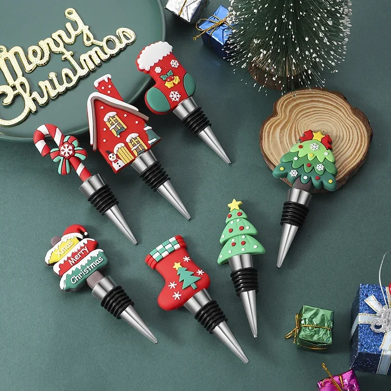 

1pc Merry Christmas Wine Stopper Expanding Beverage Bottle Stopper Preservation Wine Cork Home Decor Champagne Bottle Stopper