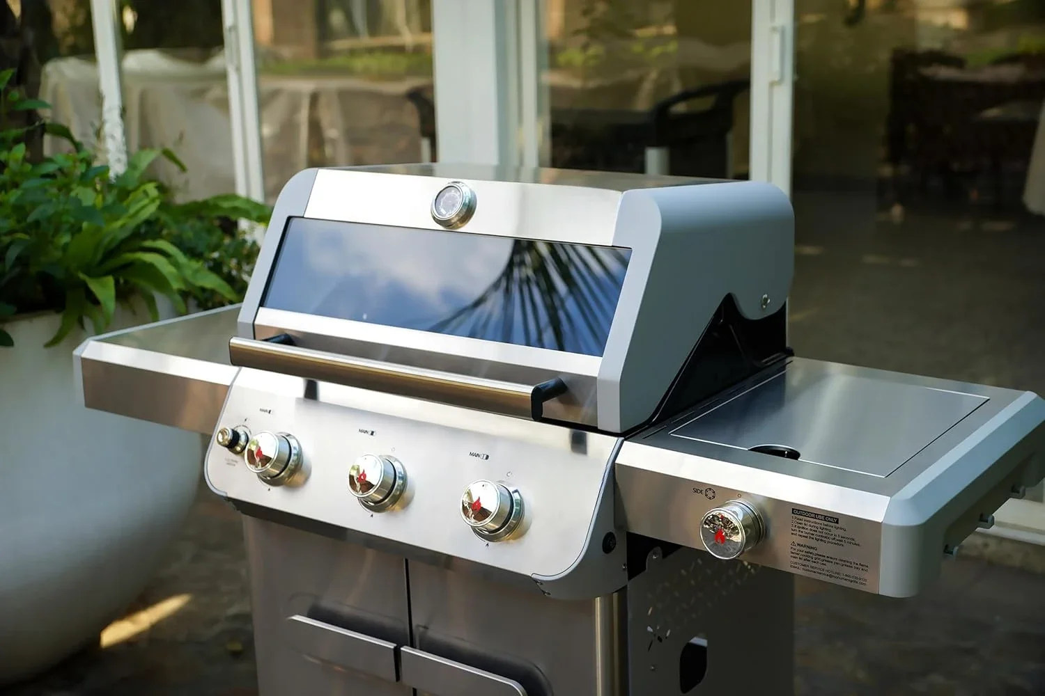 Outdoor Barbecue Stainless Steel 3 Burner Propane Gas Grill, 48,000 BTU Patio Garden Grill with Side Burner and Knob Controls,