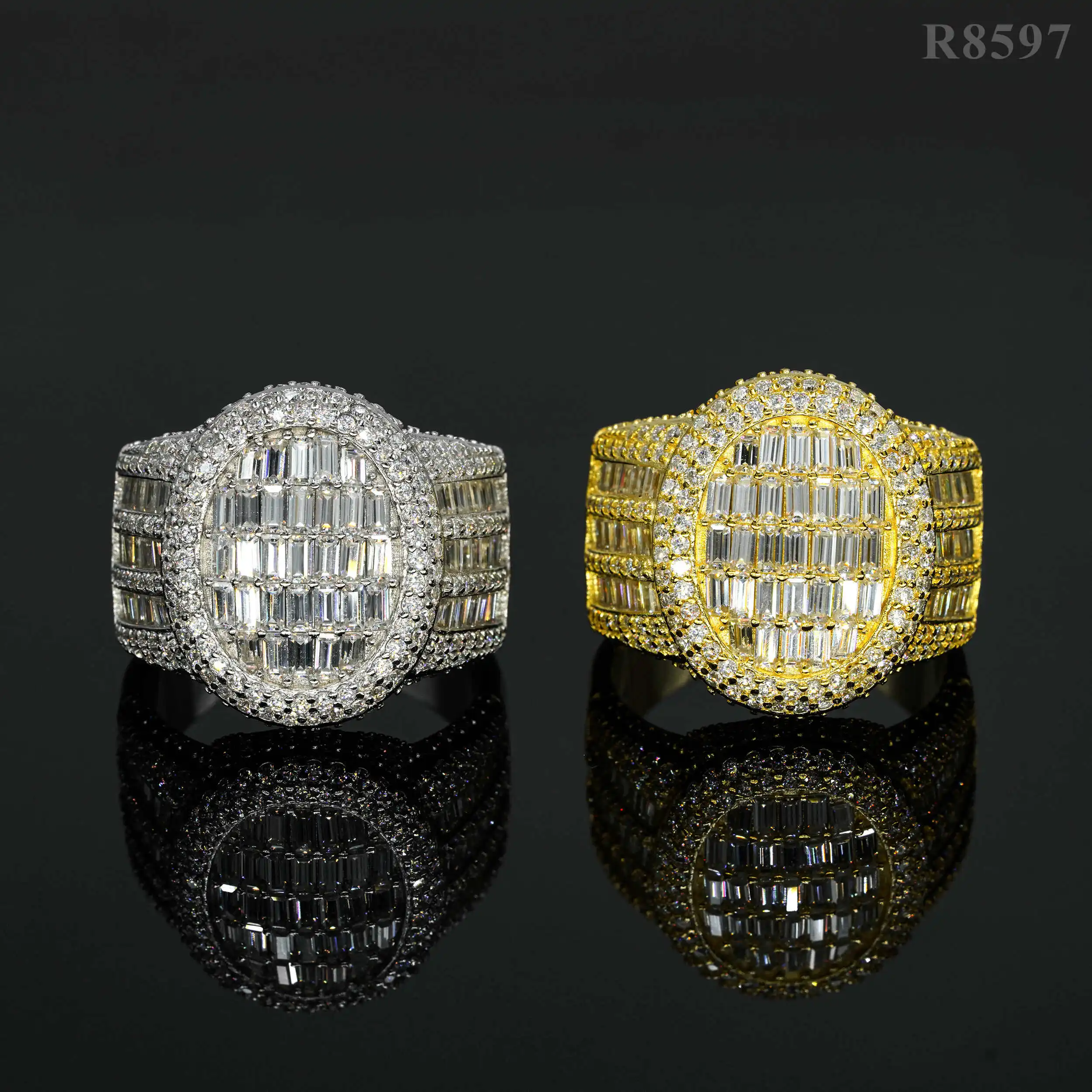 R8597  Moissanite Ring 925 Sterling Sliver Yellow,White Gold Plated Rock Band Hip Hop Rings for Man Women Sparkling Jewely