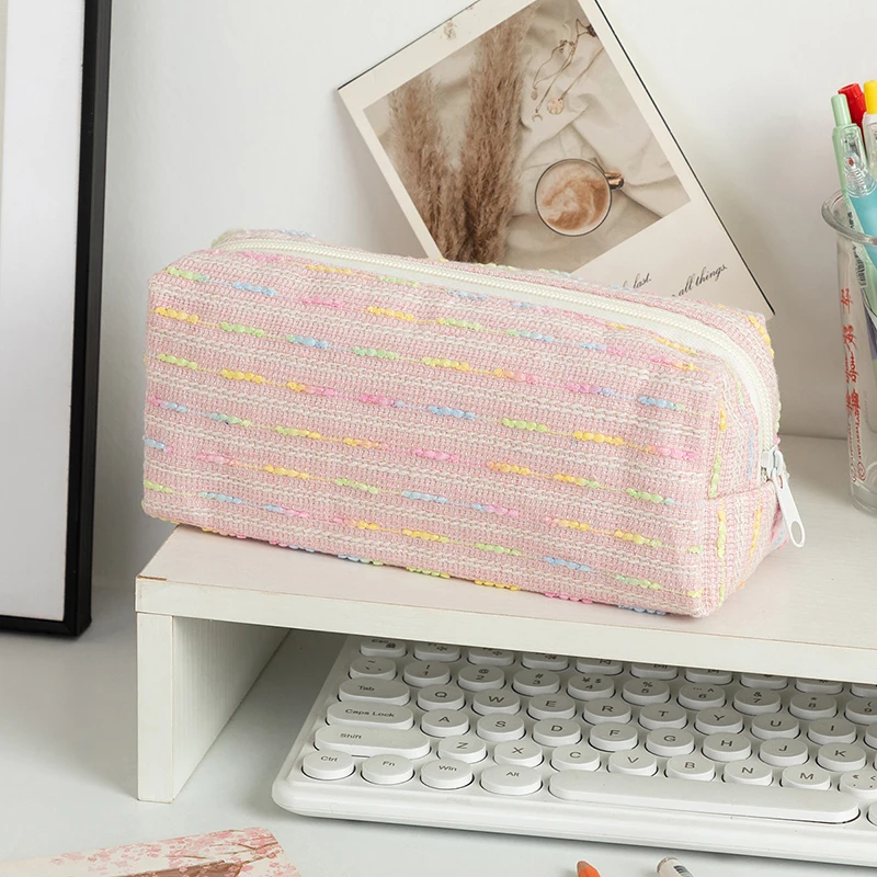

DHL50pcs Cosmetic Bags Plush Colorful Striped Large Capacity Long Travel Storage Bag