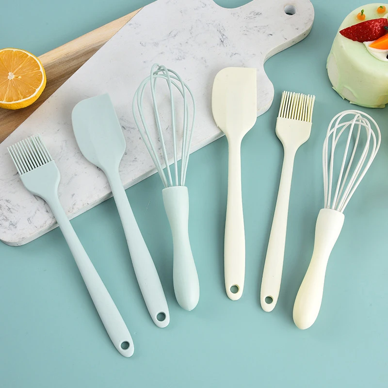 New·3pcs Baking Set Food Grade Silicone Heat Resistant Cream Scraper Egg Beater Grease Brush Kitchen Cake Baking Tools·