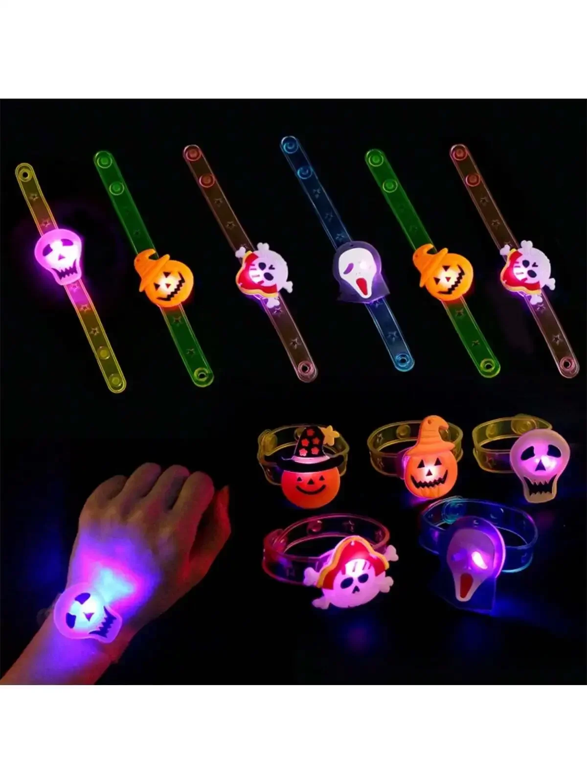 1/10 Pcs Halloween Party Gifts Glowing Brooch Watch Toys Kids Souvenir Children Fillers Rubber Toy Silicone Cartoon Bracelet