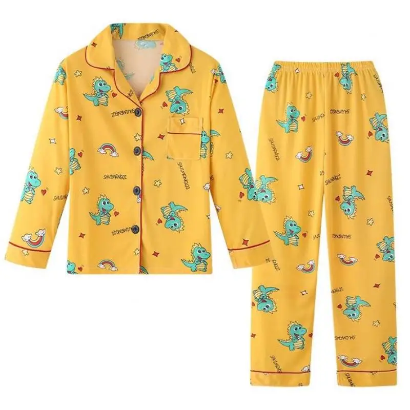 Spring and Autumn Pajamas Printing Casual Fashion for Boys Long Sleeved Cardigans for Boys and Girls Home Clothing Sets