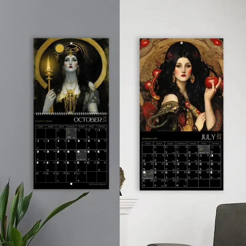 

2024 Wall Calendar Astrology 2024 Calendar Wall Art Goddess Full Moon Tracker Hangable Astrology Decorations Phases Calendar