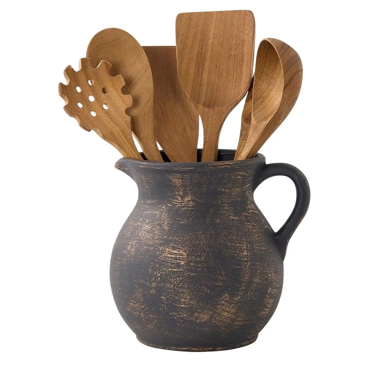 【TODAY-BUY】~@ Rustic Kitchen Utensil Holder - 7.6 Inch Ceramic Utensil Crock for Countertop, Vintage Kitchen Counter Decor