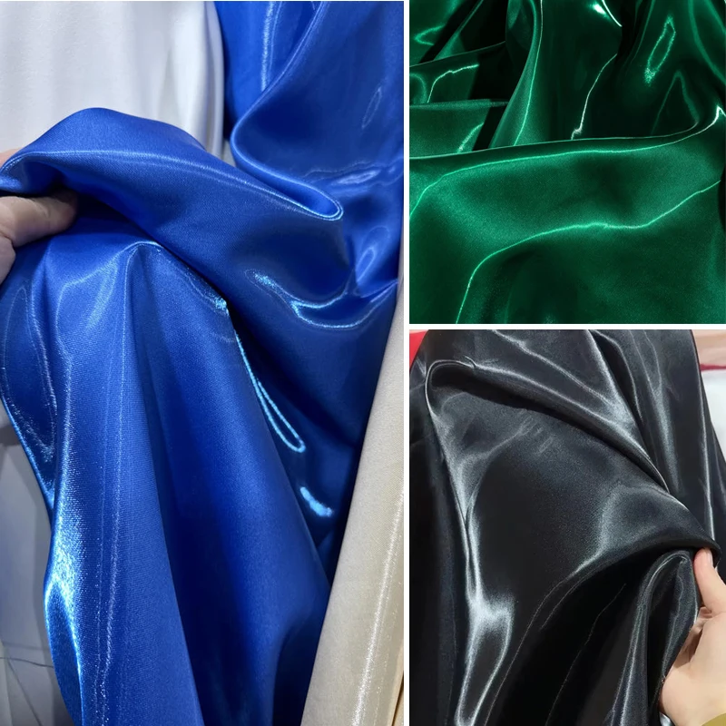 Blue Black Green Glossy Liquid Satin Metallic Fabric Crystal Silk Satin Wedding Deco Dress Clothing Designer Material Textile