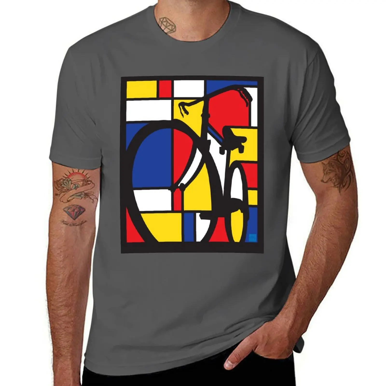 

Mondrian Bicycle art T-Shirt Plus Size Street Style Tee