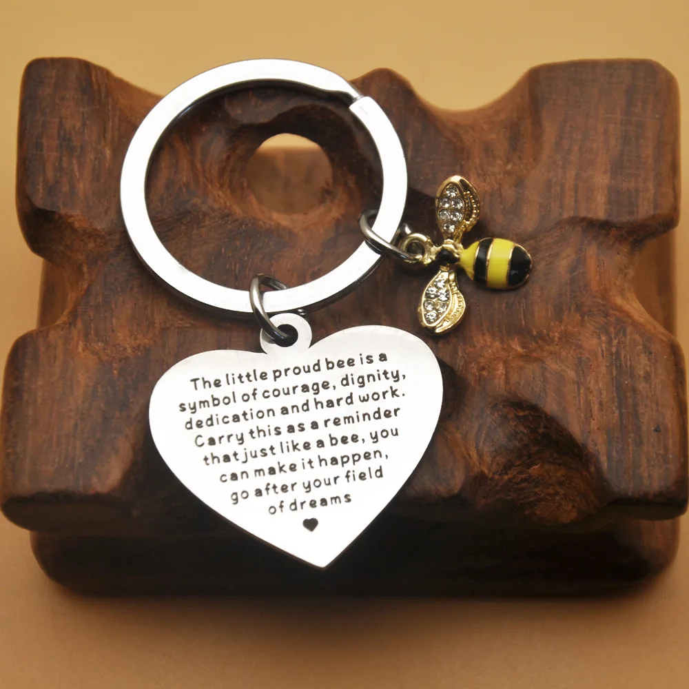 New Heart Teachers Day Gift Keychain Pendant  Insect Enamel Bee Key Chain Keyring Teacher Appreciation Gifts