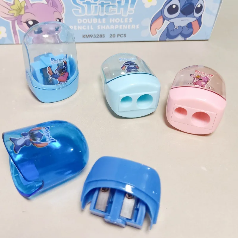 Disney Stitch Double Hole Pencil Sharpener Student Mini Portable Student Essentials Stationery Kawaii Anime Print Opening Gift