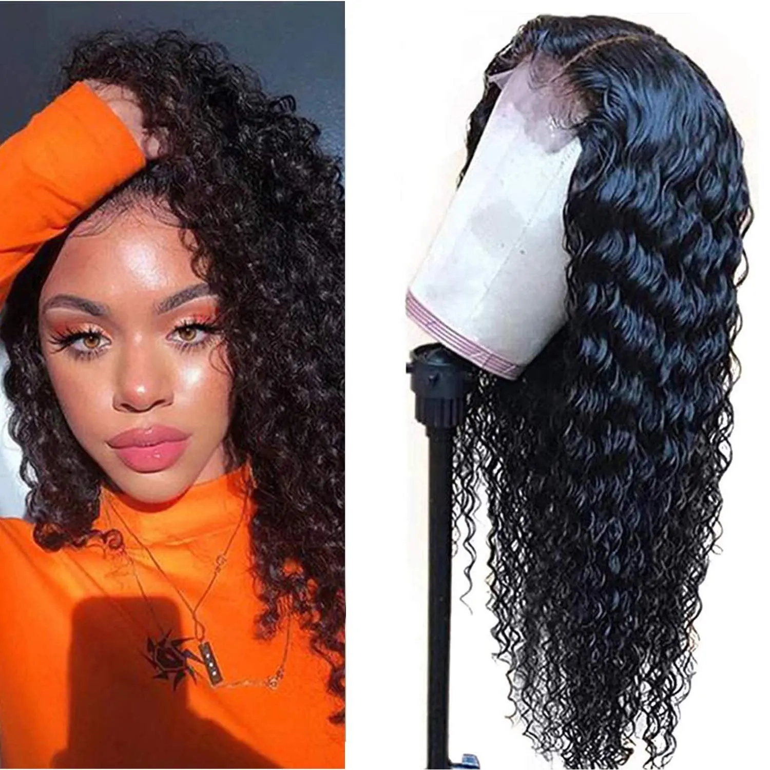 Rosabeauty 150 250 Density Deep Wave 13x4 5X5 Preplucked Glueless Lace Front Human Hair Wig Closure Curly Wig 40 Inche For Women