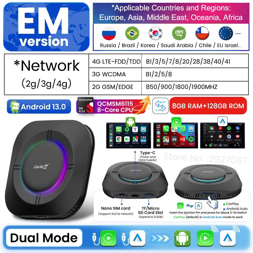 Carlinkit Android 13 CarPlay AI Box 8GB 128GB