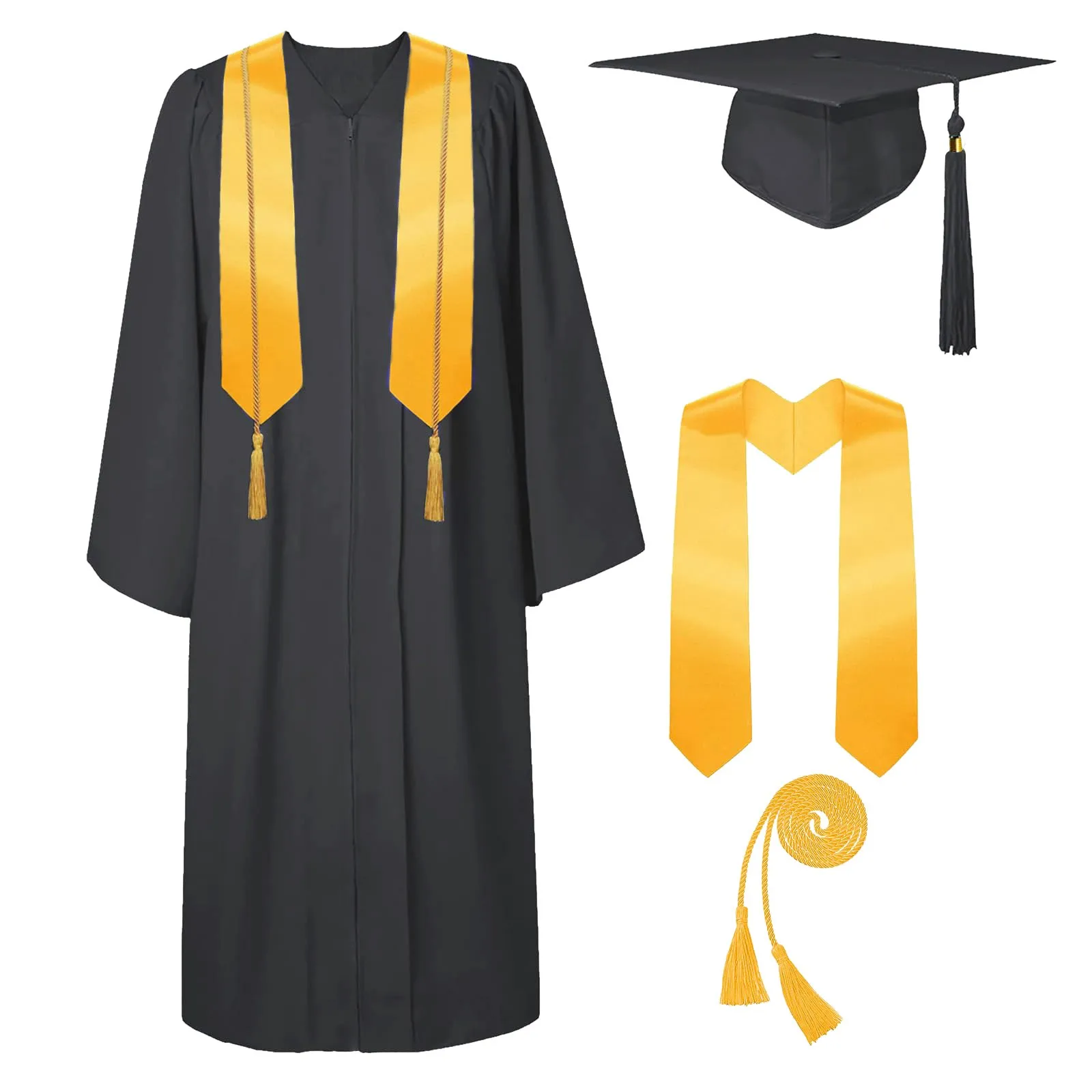 Graduação Vestido para Adulto, Graduação Acadêmica Caps Set, Traje Bachelor, Mortarboard Robe, 5 PCs