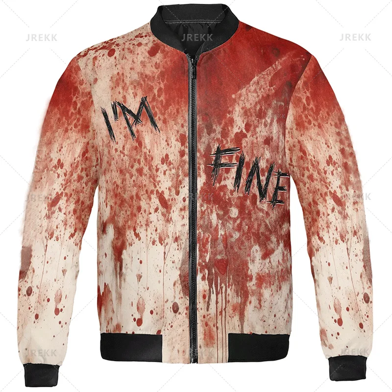 Horror Bloody Bomber Jacket For Men Clothes Halloween Party Cool Blood Zipper Jacket Oversize Streetware Mens Jackets Coat