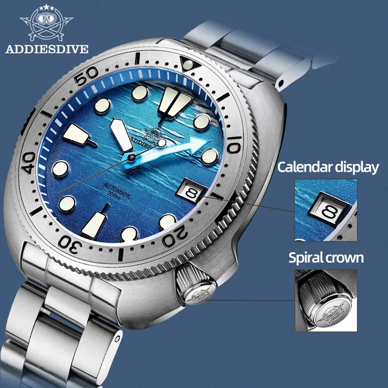 ADDIESDIVE Fashion Men's Watch Automatic Mechanical Wristwatches 20Bar Waterproof Stainless Steel Male Watches relogio masculino