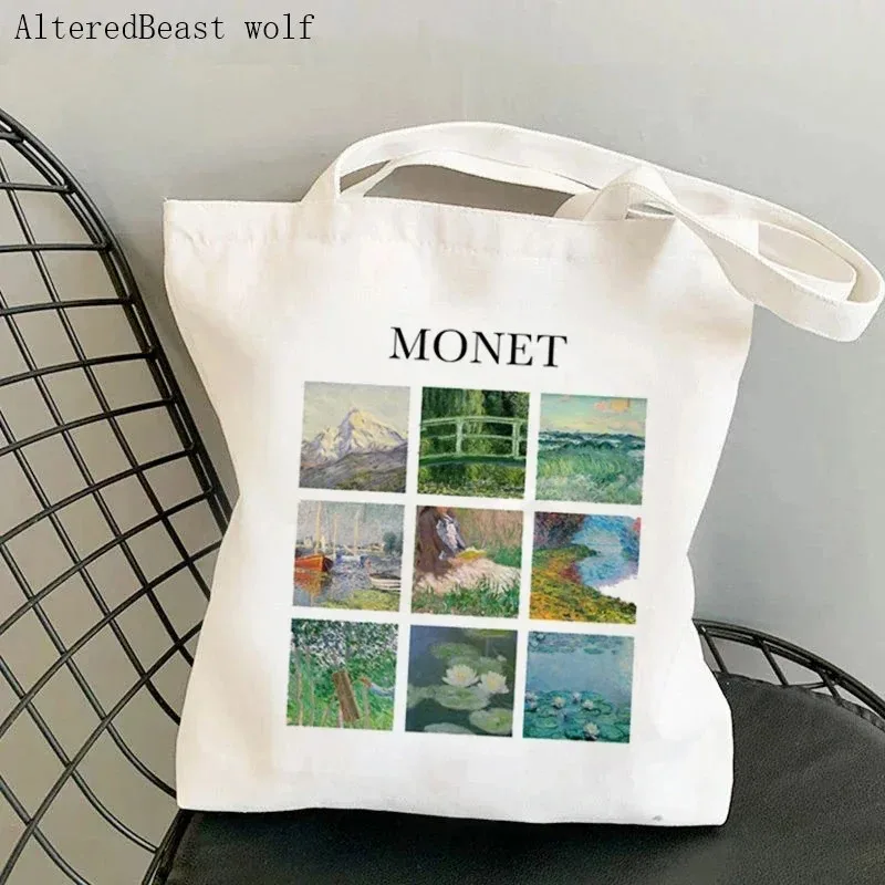 Water Lilies Tote Bag Harajuku Resuable Eco Shopping Shopper Bags for Women Monet Girl Handbag Large Capacity Canvas Handbags