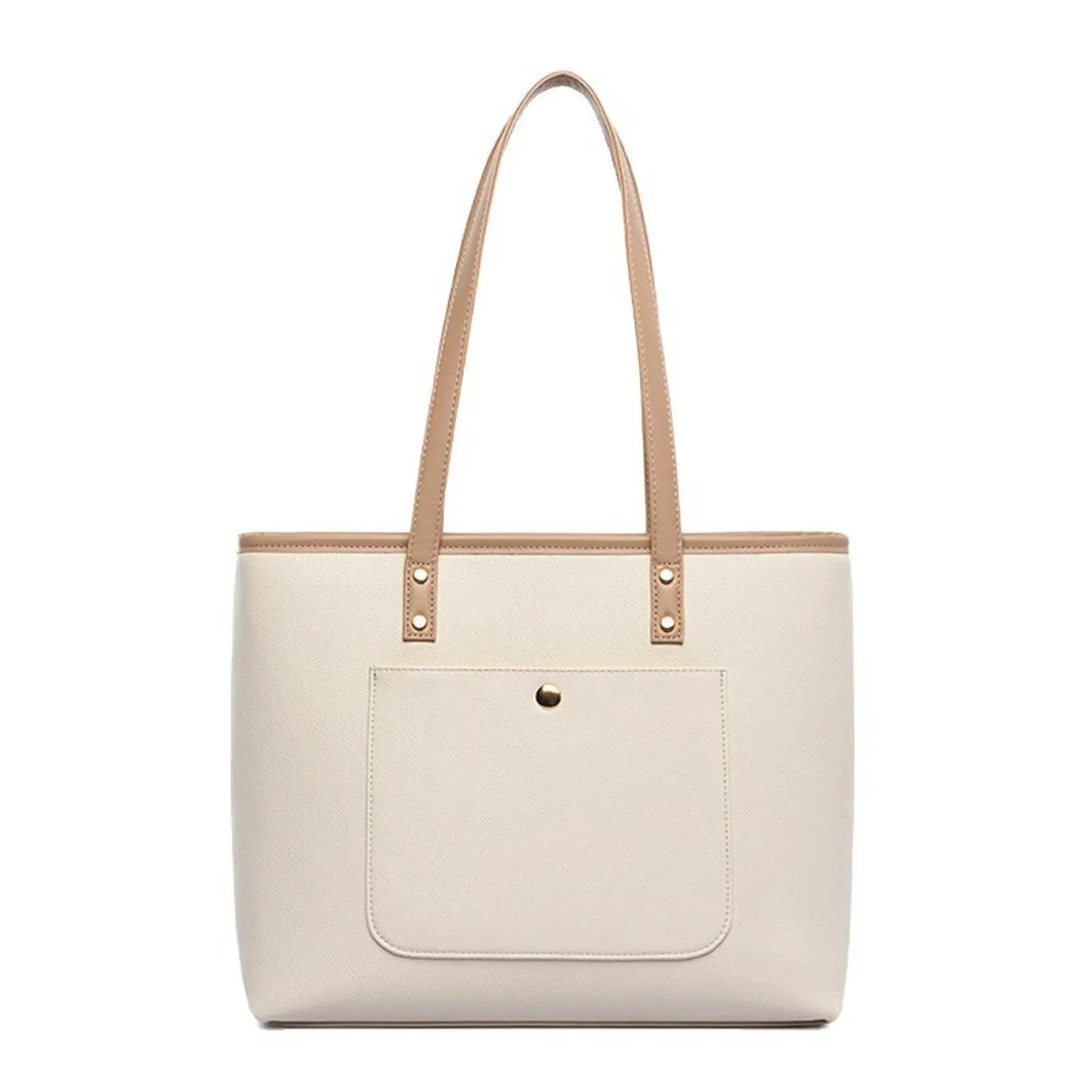 Women Laptop Tote Bag PU Leather Work Shoulder Bag, Size: 15.6/16 inch(Beige)