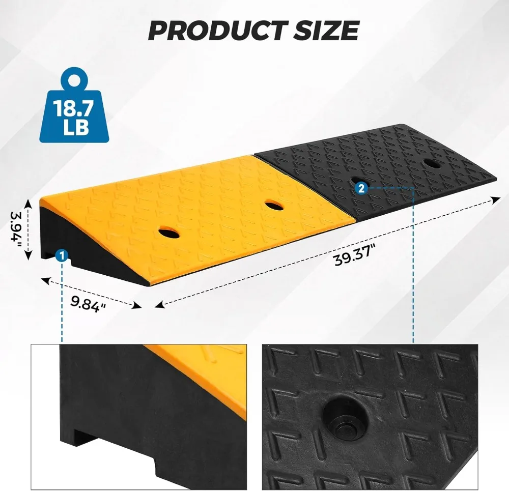 

2PCS 4" Rubber Curb Ramps 39.4"x9.9", 40000 lbs Heavy Duty for Driveway, Wheelchair, Scooter, Motorcycle