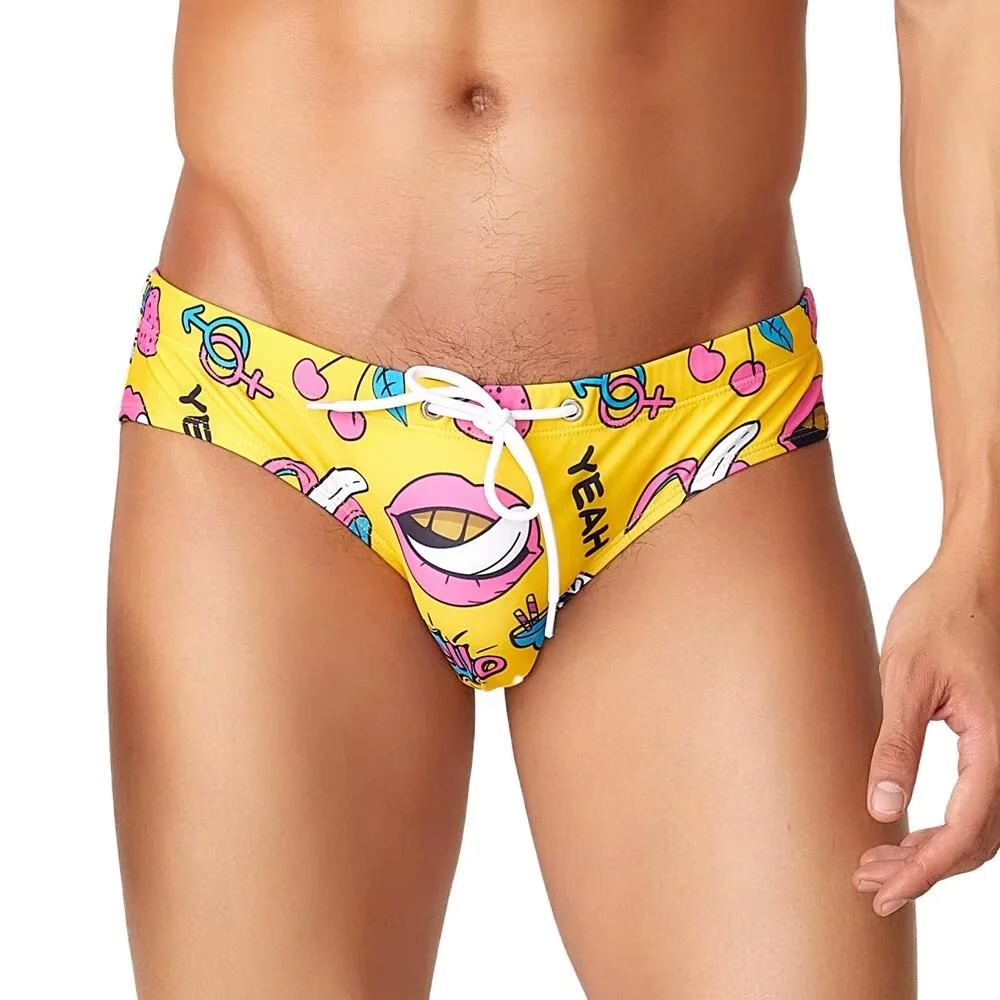 Men's Swim Brief Colorful Pattern Bathing Suit for Hot Spring Pool Swim Wear Comfortable Quick-Dry Beach Swimming Shorts for Men