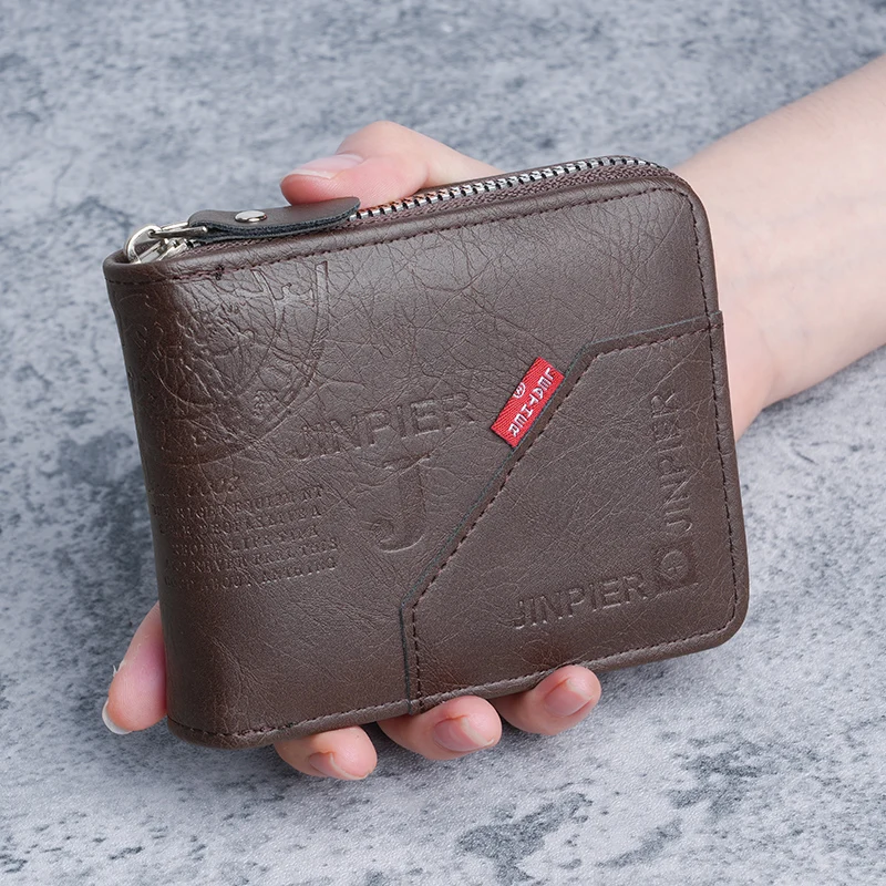 Casual Men's Leather Wallet Short Bifold Wholesale Coin Purse Zipper Pocket Cross-Border Popular Hard Cover Money Holder