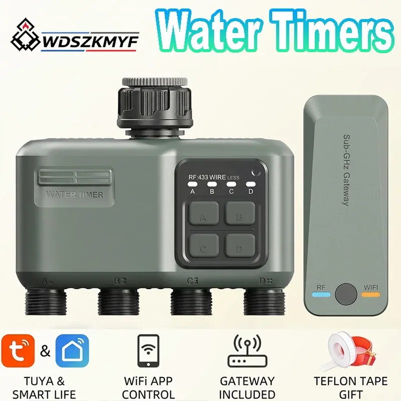 New 4 Outlet Plant Self Watering System WiFi Smart Timer Automatic Irrigation Equipment Waterproof Programmable Garden Sprinkler