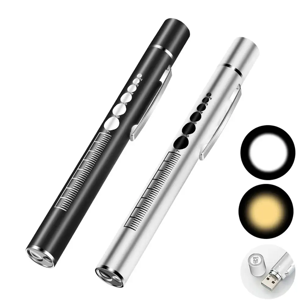 Mini Portable LED Pen Light USB Rechargeable Nursing Flashlight LED Torch Lamp With Stainless Steel Clip Pocket Led Flashlight