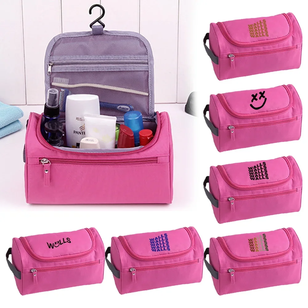 Bolsa de cosméticos, organizador de artículos de tocador portátil, bolsa de maquillaje de viaje, bolsa de lavado impermeable colgante, bolsos de serie con paredes impresas