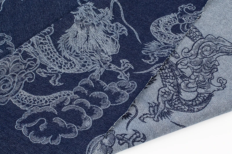 

Chinese Style Dragon Pattern Jacquard Washed Denim Fabric Handmade Diy Jacquard Texture Coat Autumn and Winter Designer