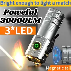 Mini rechargeable LED flashlight camping light tactical torch with strong magnetic tail, suitable for adventure and camping