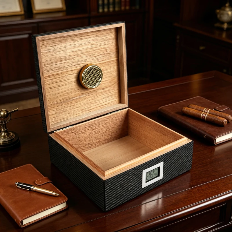 Cigar Humidor Holds 55 Cigars with Humidifie Hygrometer Perfect Match for Cigars Desktop Cigar Storage Box for Collection Gift