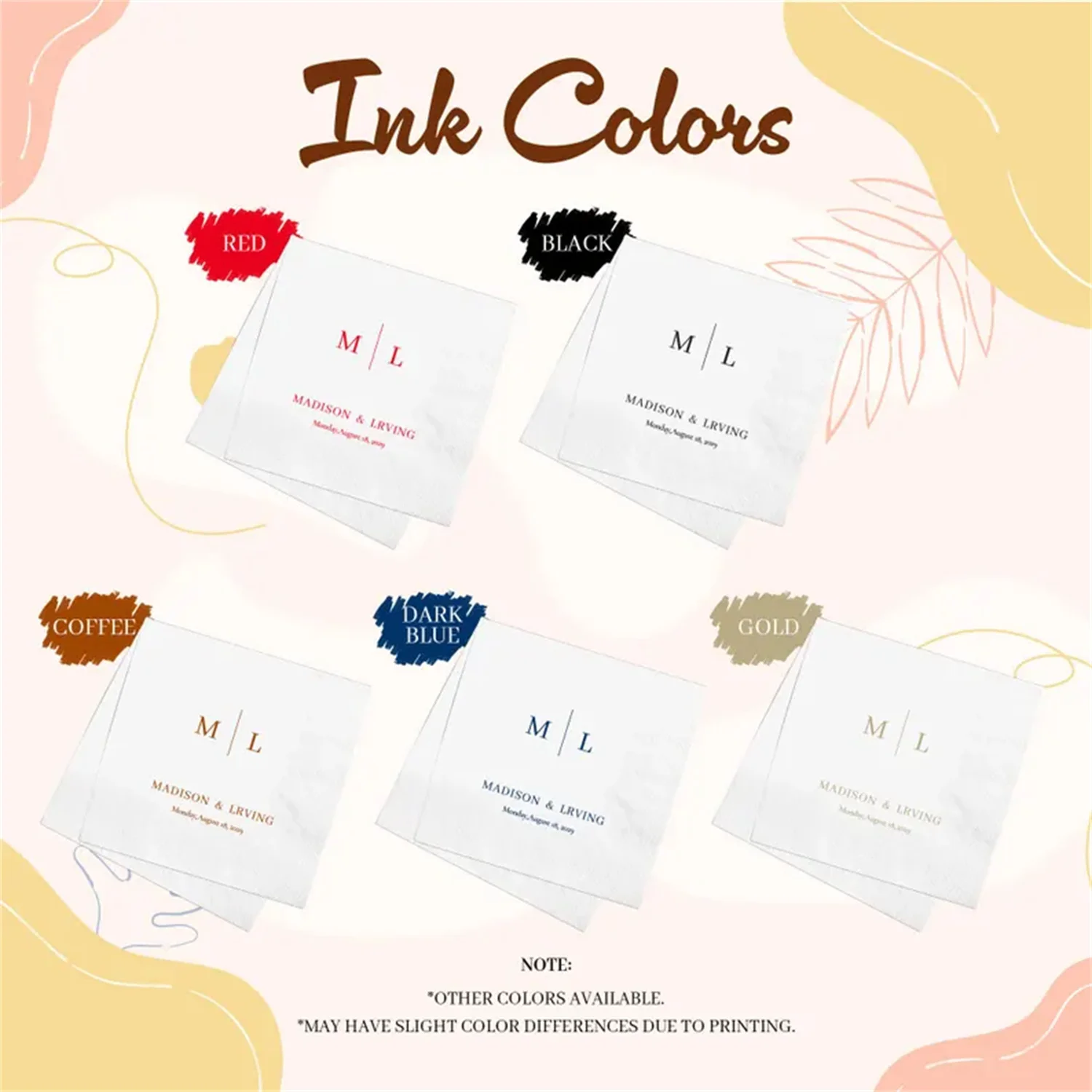 50 قطعة مناديل الزفاف المخصصة مع الاسم | مناديل حفلات مخصصة مع 100 ورقة | أي نص على المناديل الخطوبة #6